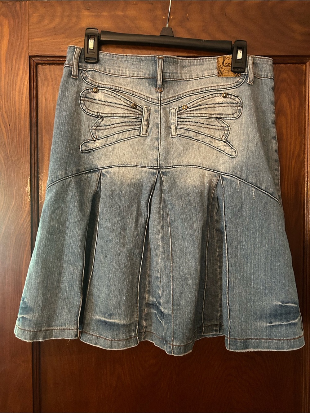 Y2K Candie's Denim Low Rise Pleated Butterfly Jean Skirt Knee Length Size 7